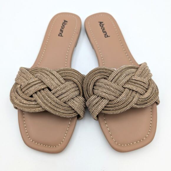 Abound Imani Flat Sandals Rhinestone Slip-On Women's Tan Mocha Size US7.5 - Picture 3 of 10